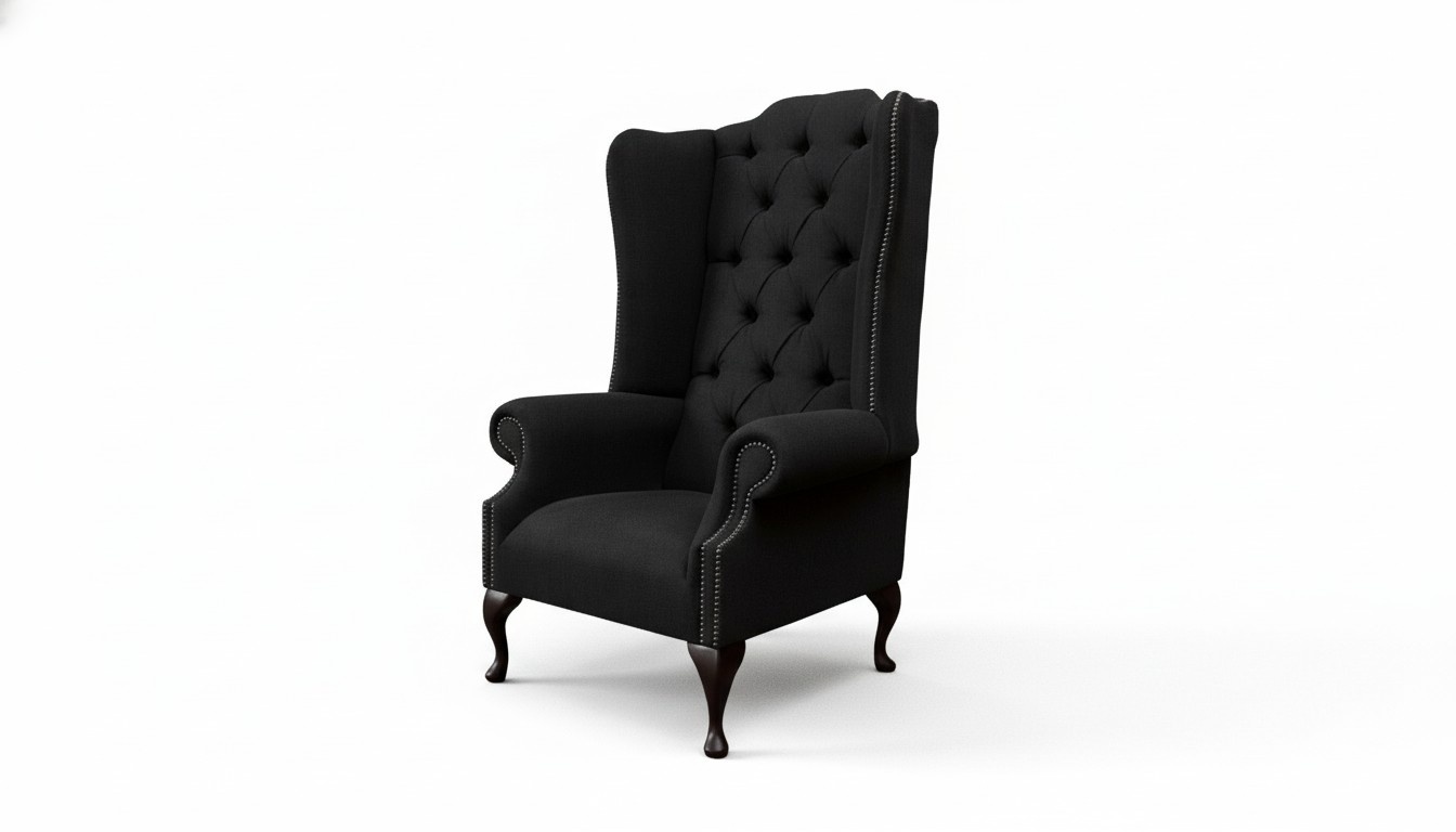 Wing Chair Armchair Seater Black Design Upholstery Chesterfield Textile