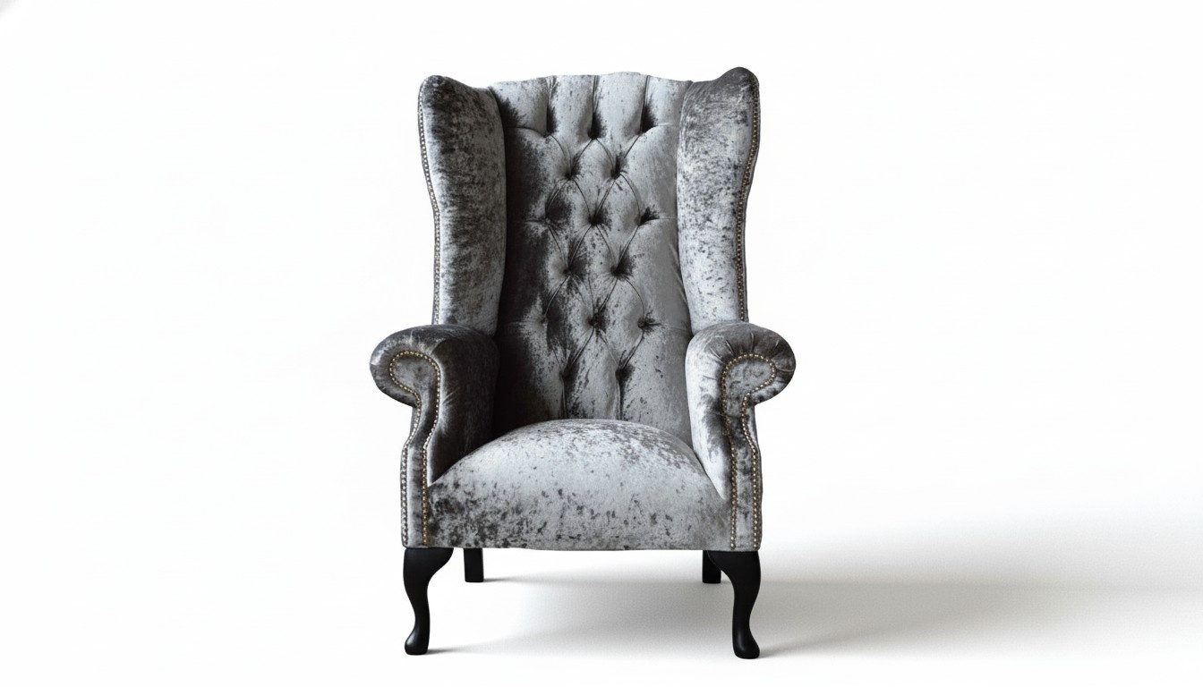 Wing Chair Chesterfield Armchair Couch 1 seater Grey Fabric Textile