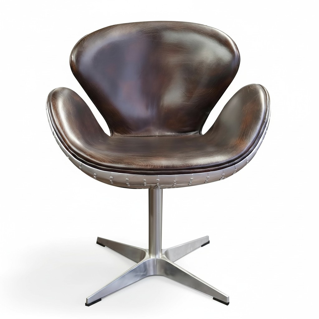 Wing chair Egg Chair leather brown metal Egg Chair Fliegerclub armchair new silver