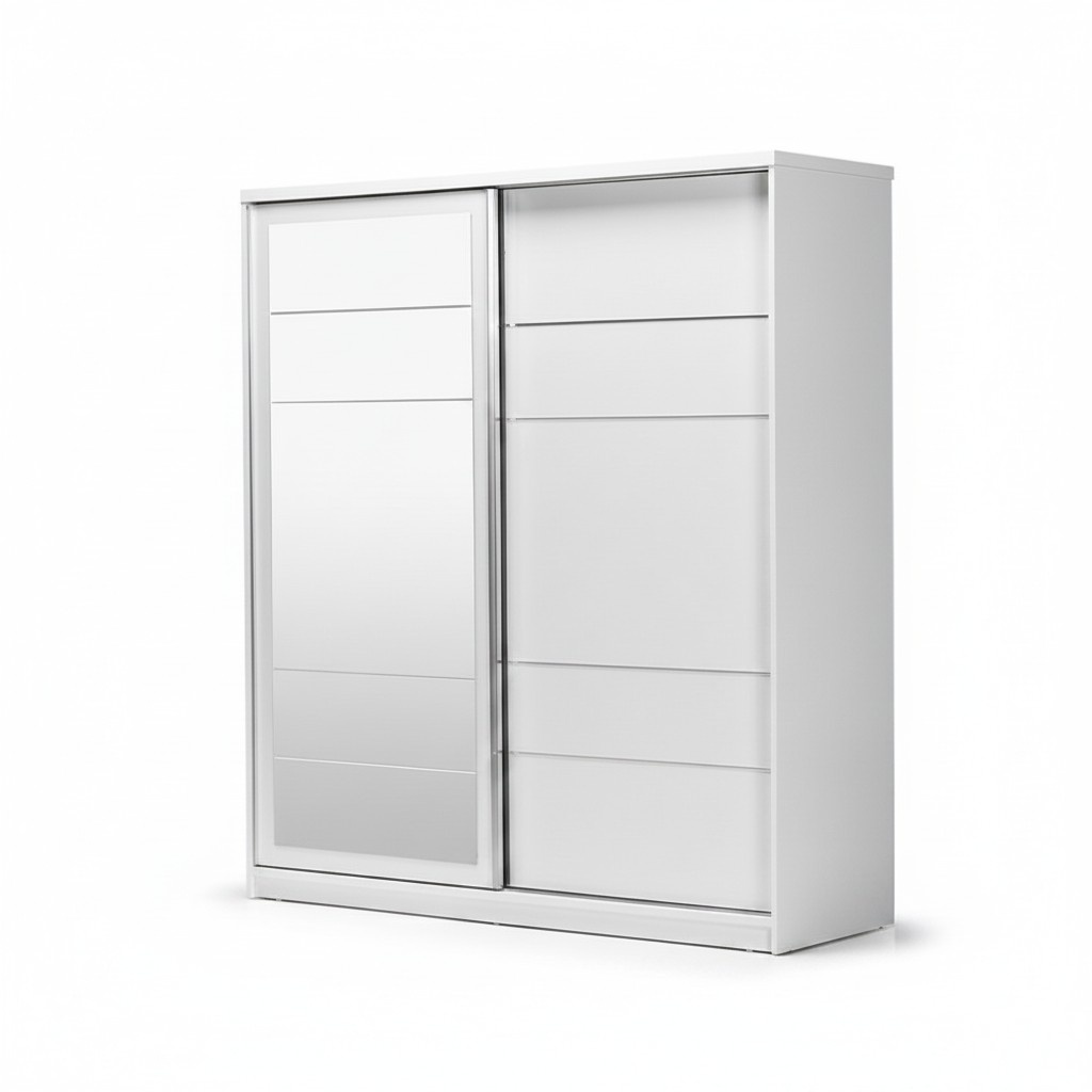 Wooden cabinet wardrobe built-in cabinet mirror wood white