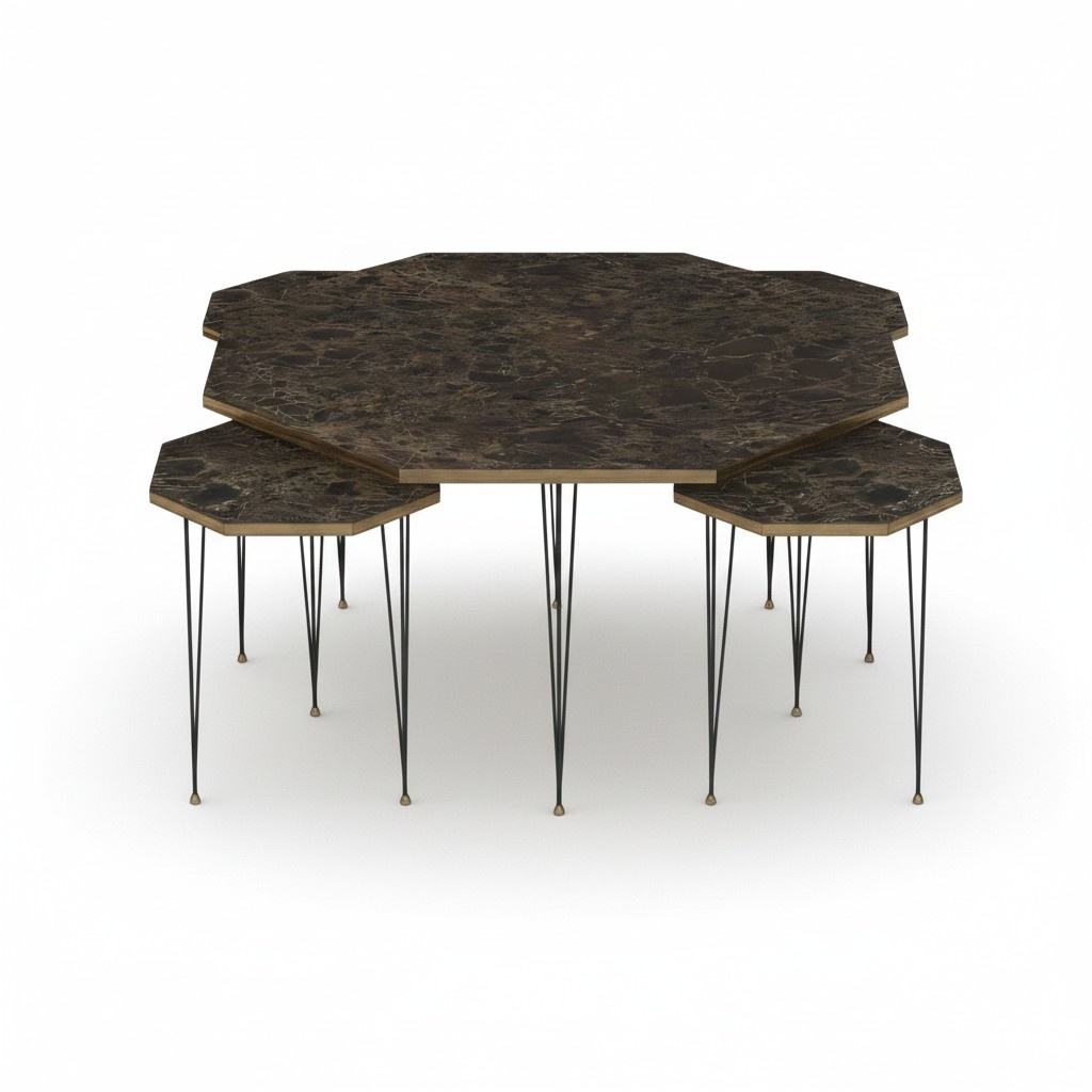 Wooden coffee table with side tables brown elegant modern