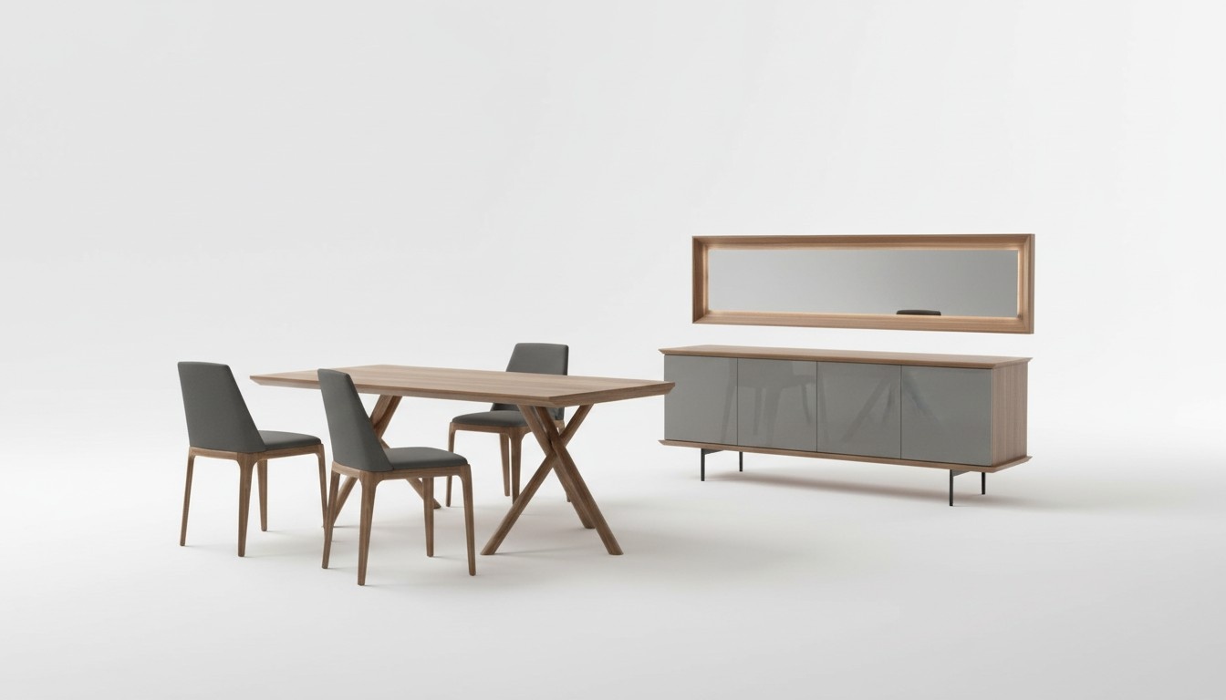 Wooden furniture dining room set luxury table chairs sideboard mirror