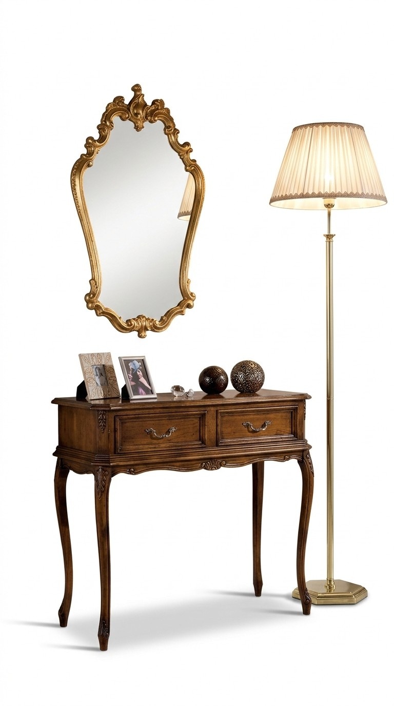 Luxury Italian Furniture Wood 2 Piece Set Furniture Style Baroque Console Table with Mirror New