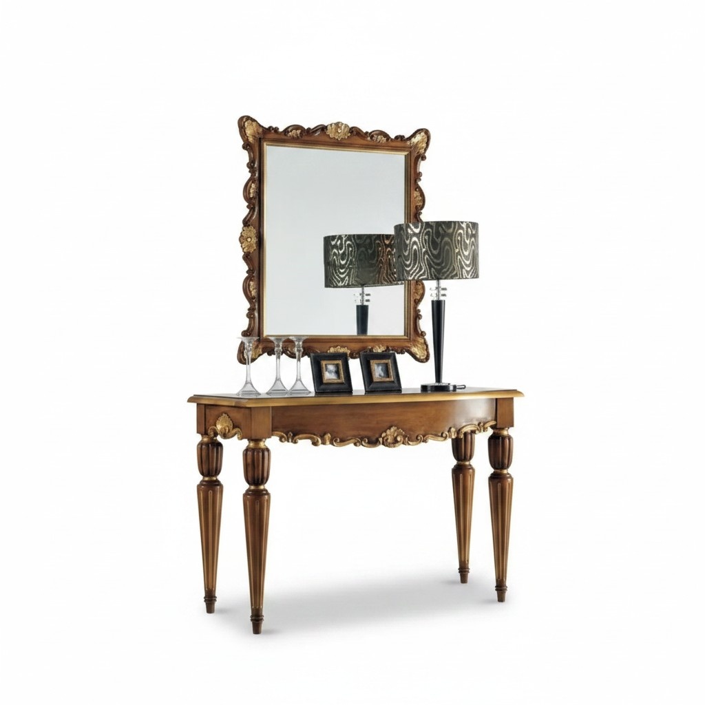 Wood Italian furniture 2pcs set furniture console table with mirror