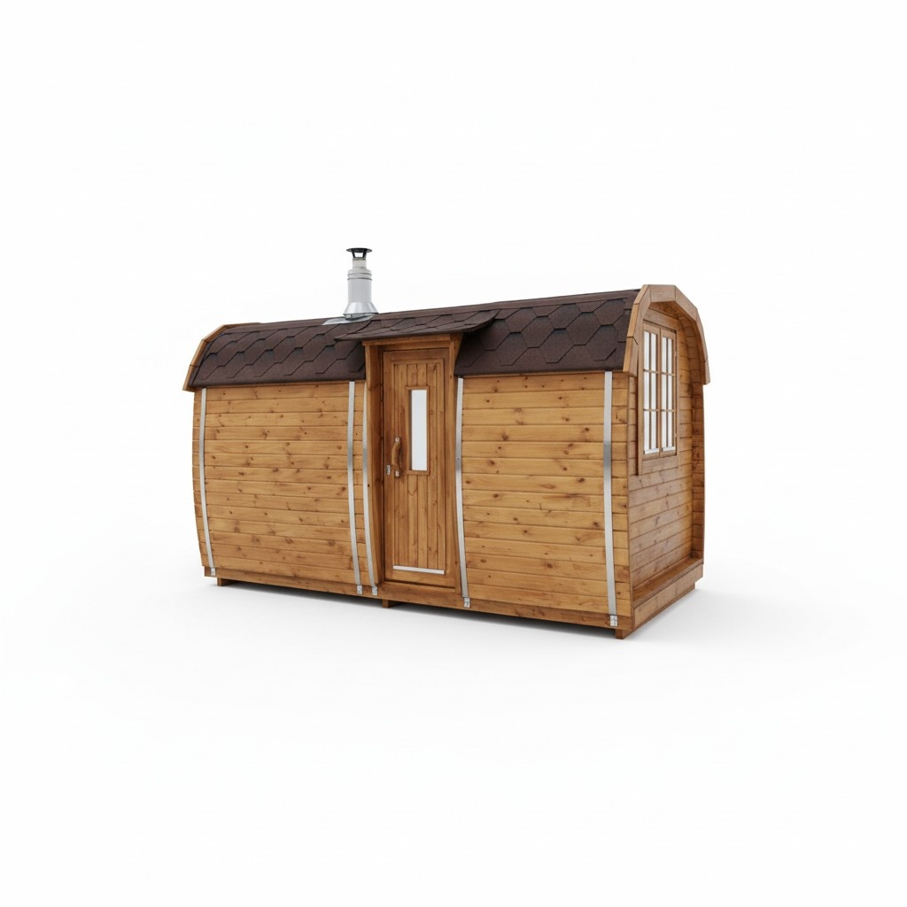 Wooden sauna barrel sauna garden 46mm barrel sauna with shingles for 4-6 people
