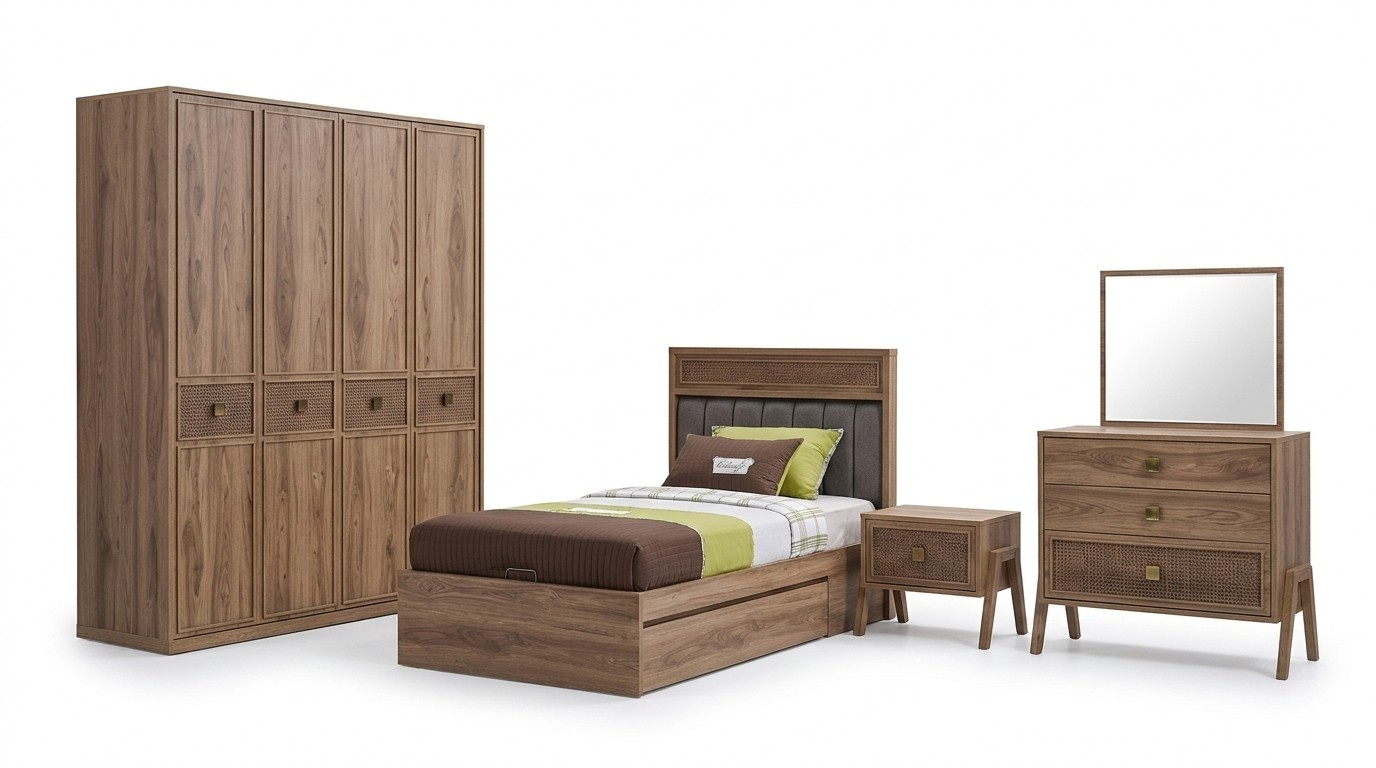 Wooden bed with bed base complete youth bed bed wood brown set 4pcs