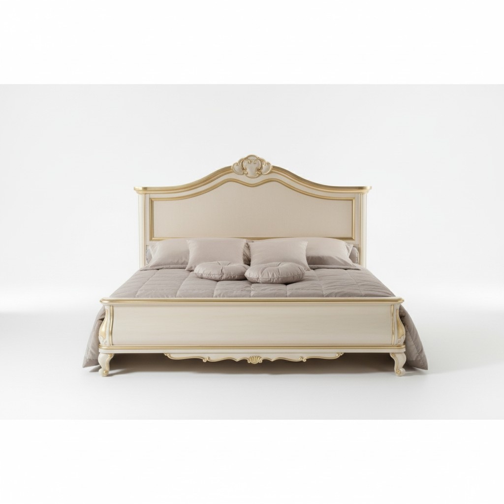 Wooden Double Bed Luxury Design Bedroom Furniture Classic Beige