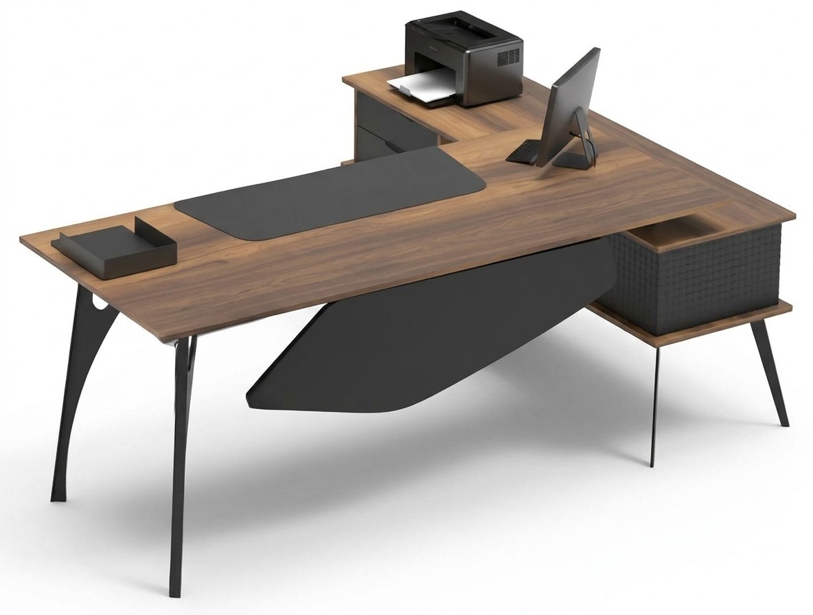 L-shaped work desk corner desk storage table brown black