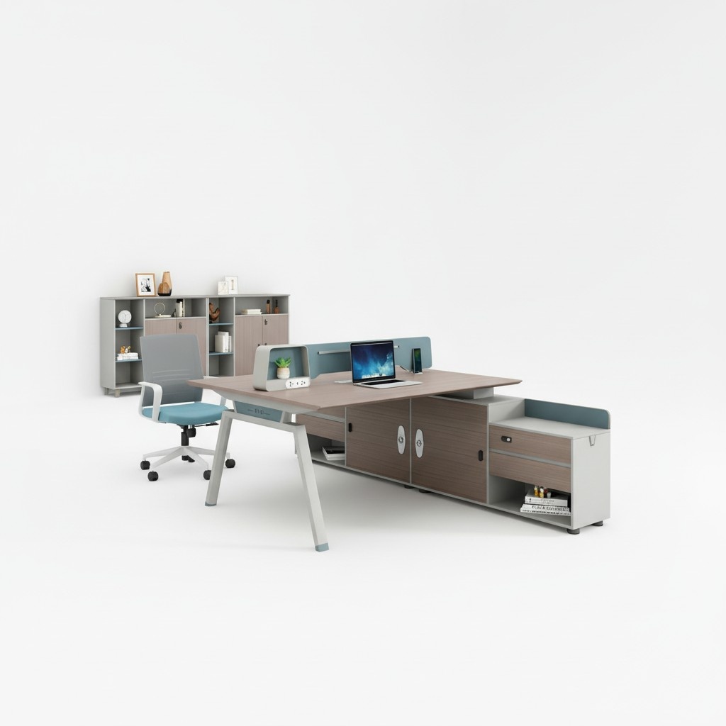 Work table team desk table furniture office equipment bookshelf 2-piece set