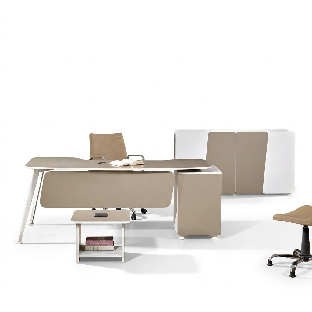 Work table complete office office furniture desk 3-piece wooden set beige