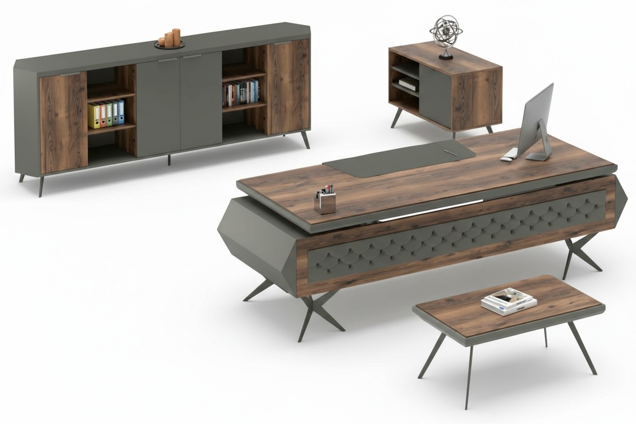Work table desk sideboard office furniture 4-piece set.