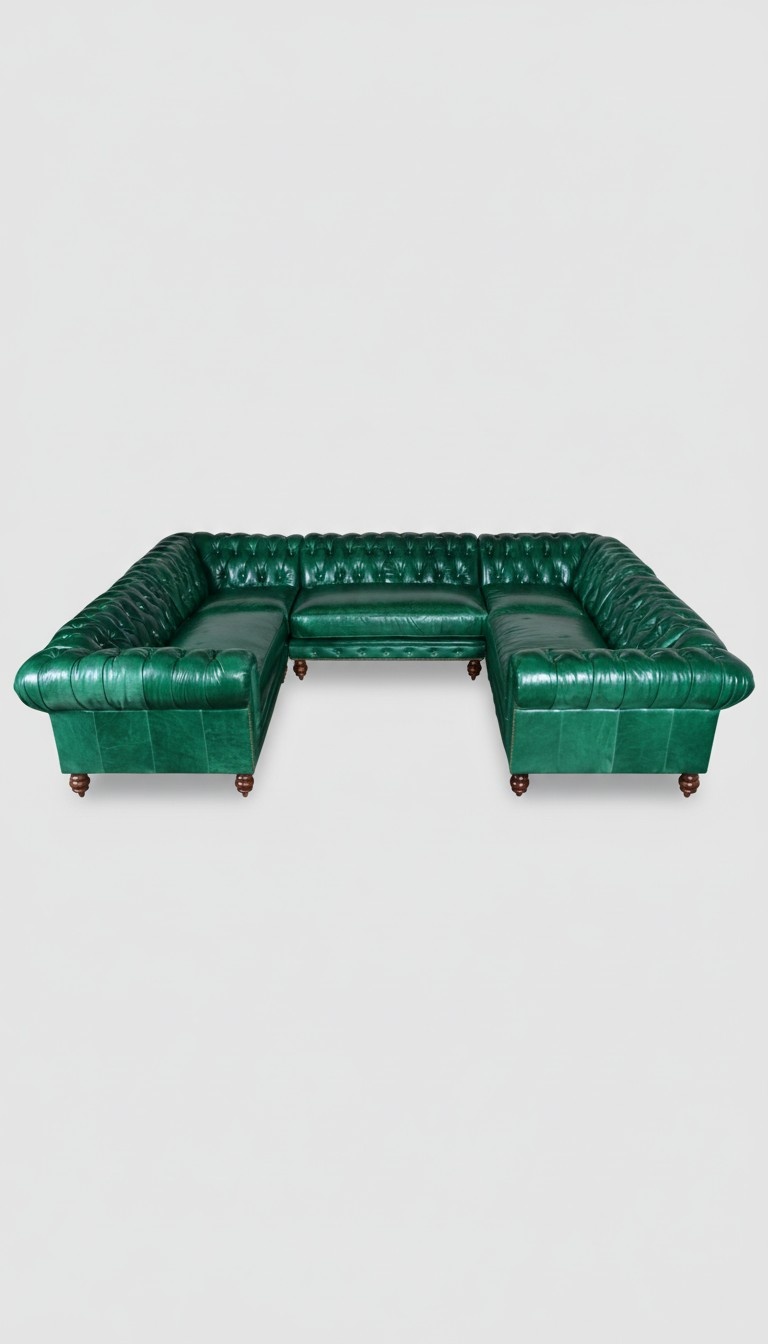 Chesterfield Corner Sofa U-Shaped Green Premium Faux Leather 3-Part Living Room Couch New