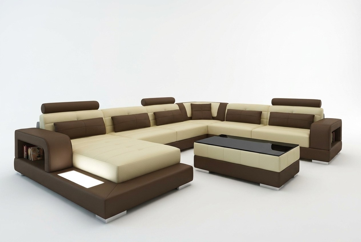 XXL Big Living Room Sofa with USB Upholstery Leather Sofa Set Couches Light