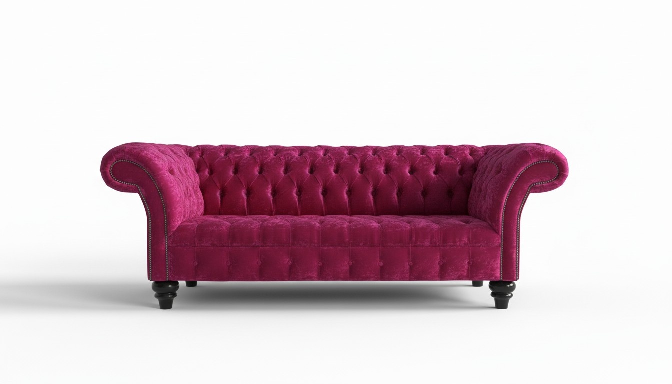 Chesterfield Luxurious Sofa 3-Seater Bright Pink Textile Upholstery Couch with Buttons New