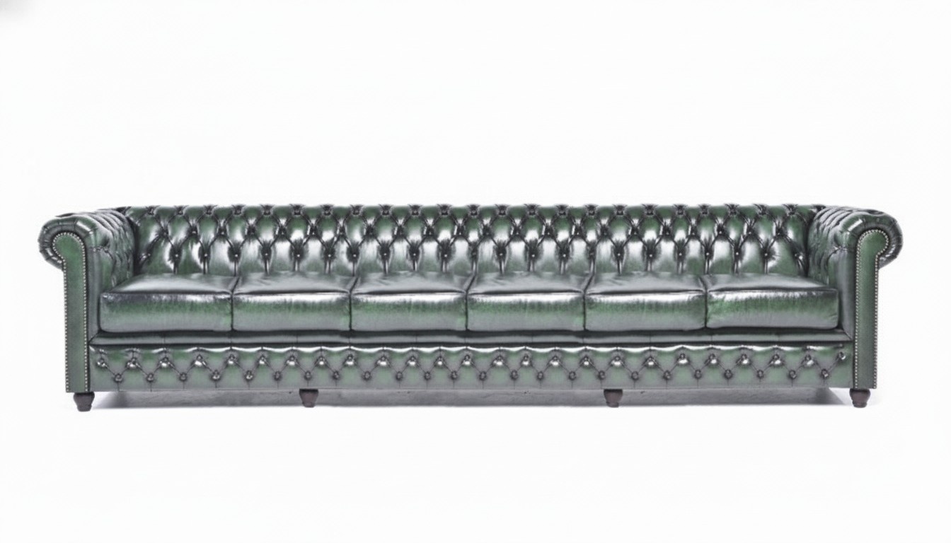 Chesterfield Luxurious Sofa Large XXL 6-Seater Faux Leather Ash Green Comfortable Couch With Cushions New
