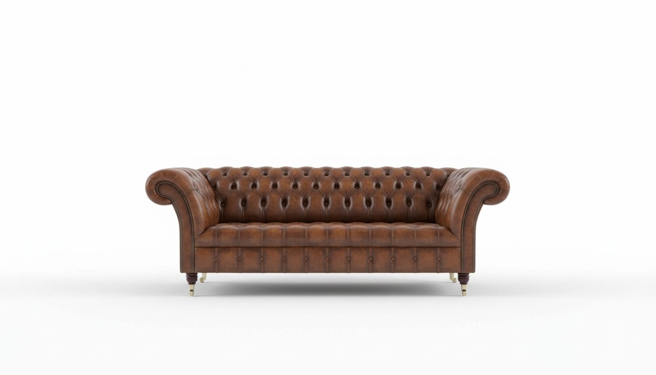 Chesterfield Sofa 3-Seater Amazing Brown Faux Leather Couch With Casters Comfy Sofa