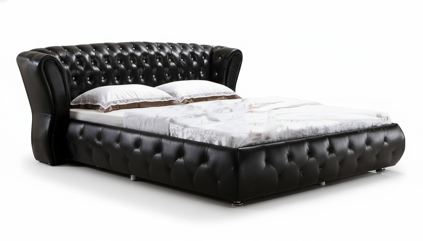 XXL Chesterfield leather bed beds leather upholstered marriage designer new 4795