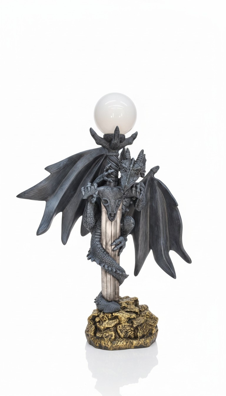 XXL design gothic style with dragon on column figure floor lamp 143cm high