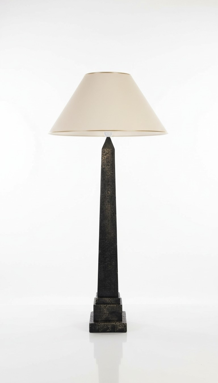 Ancient egyptian design obelisk column style table lamp with a shade, 111cm high