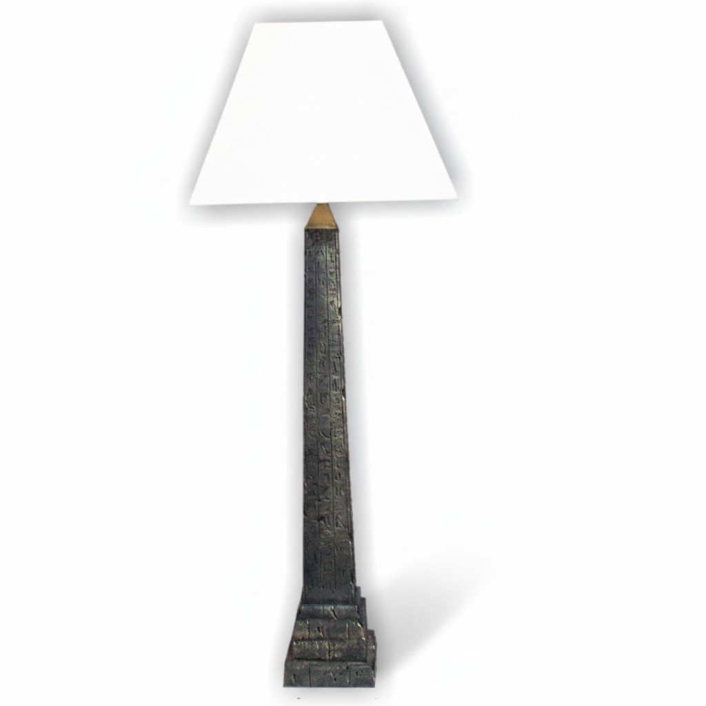 Design ancient egyptian obelisk figure style table lamp with a classic shade, 111cm high