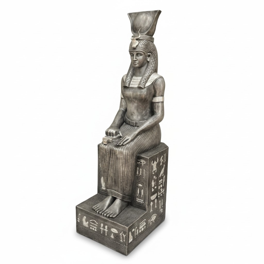 Designer antique Egypt Isis figure statue with hieroglyphs made of stucco decoration sculpture