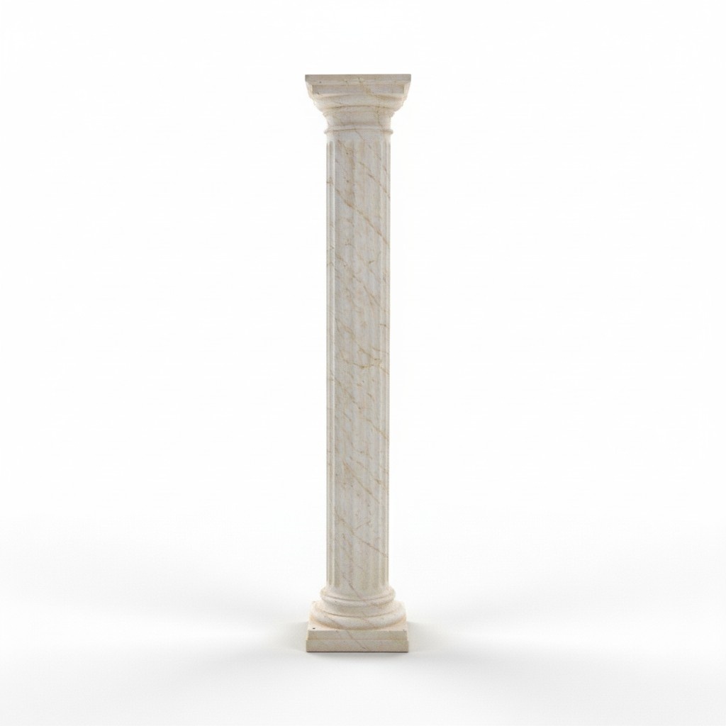 Decorative high column in antique greek doric column style with natural obsolescence imitation, 214xm height