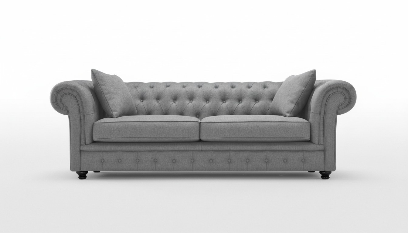 Chesterfield XXL Sofa 4-Seater Grey Textile Upholstered Real Wood Inner Frame Living Room Comfortable Couch New
