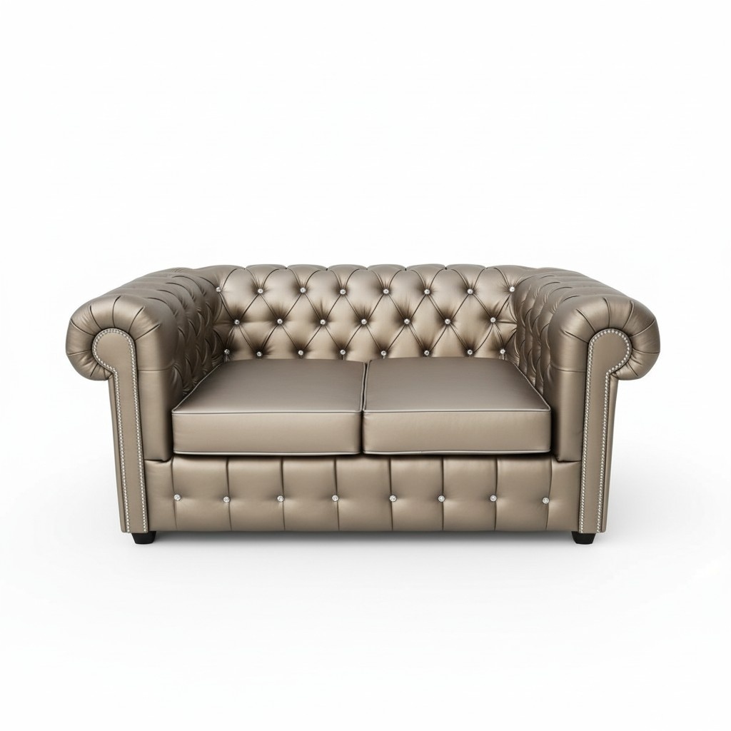 Chesterfield Sofa Set 3+2 Seaters New Upholstered Faux Leather Couches With Cushions Gold