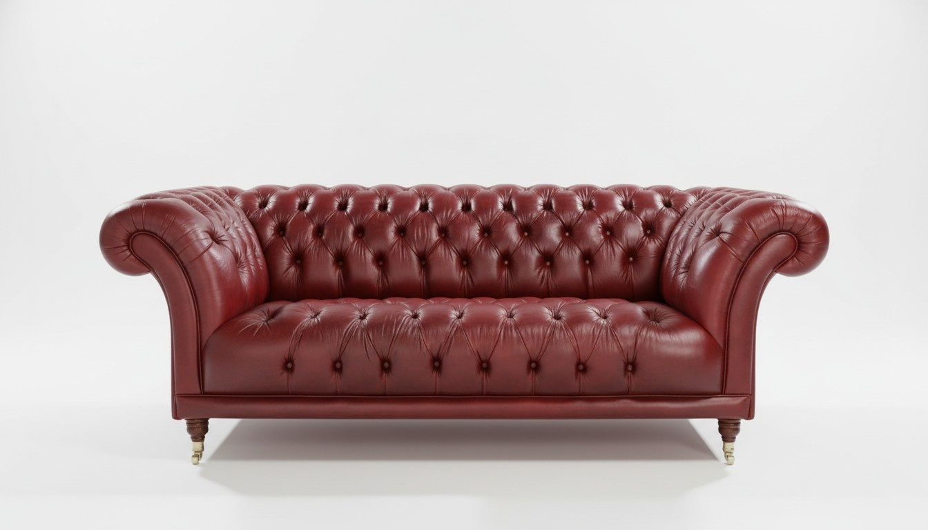 Luxurious Chesterfield Sofa 3-Seater Bordeaux Red Shiny Faux Leather Lavish Classic Design Couch on Castors Comfortable