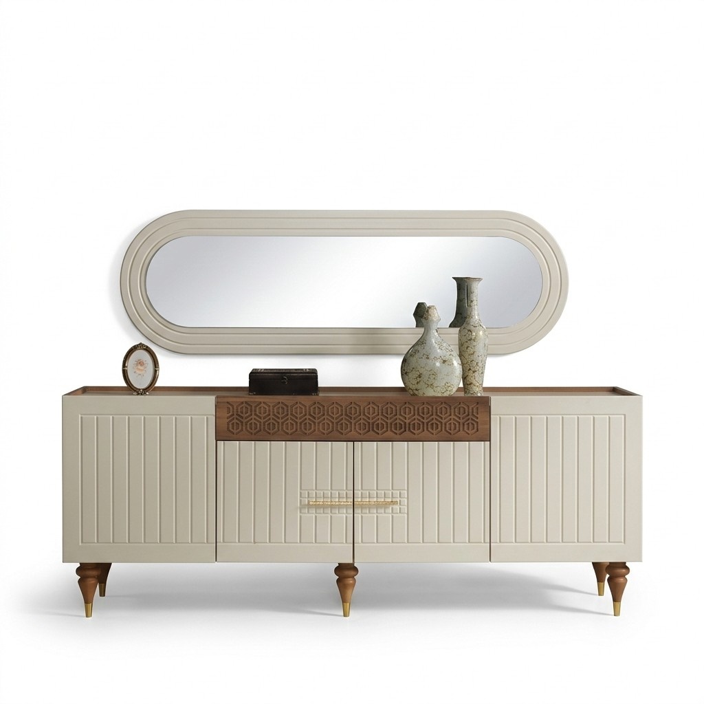 XXL sideboard chest of drawers 201cm with mirror 2-piece cabinet