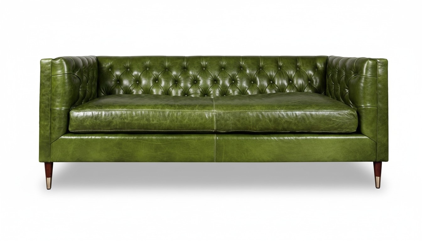 Modern Sofa 3-Seater Chesterfield Faux Leather Couch Green With Buttons Amazing Minimalistic Design New