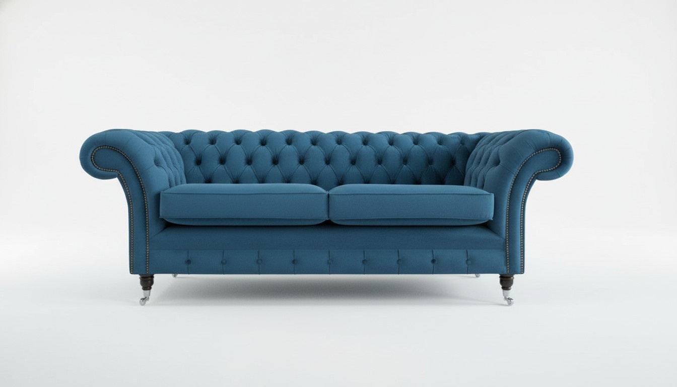 XXL sofa 3 seater couch Chesterfield upholstery seat set textile leather blue new