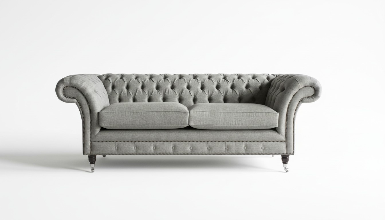 XXL sofa 3 seater couch Chesterfield upholstery seat set leather textile light grey