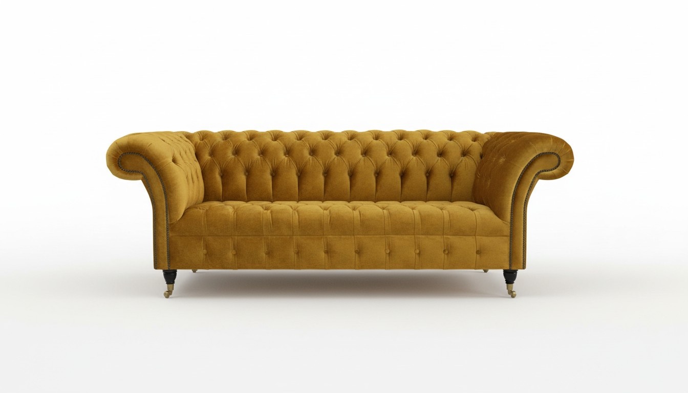 XXL sofa 3 seater couch Chesterfield upholstery seat set leather textile yellow new