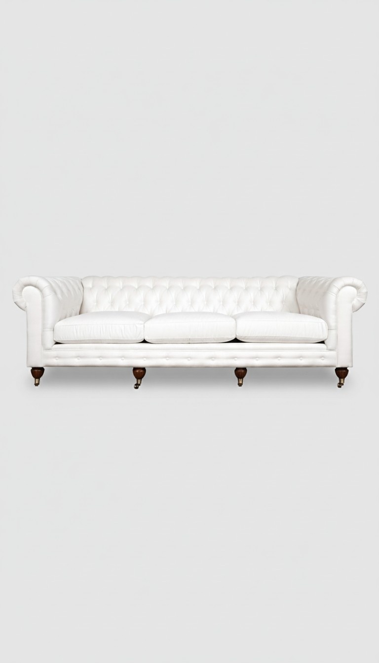 Chesterfield XXL Sofa 4-Seater White Faux Leather Comfortable Couch Living Room Sofa New
