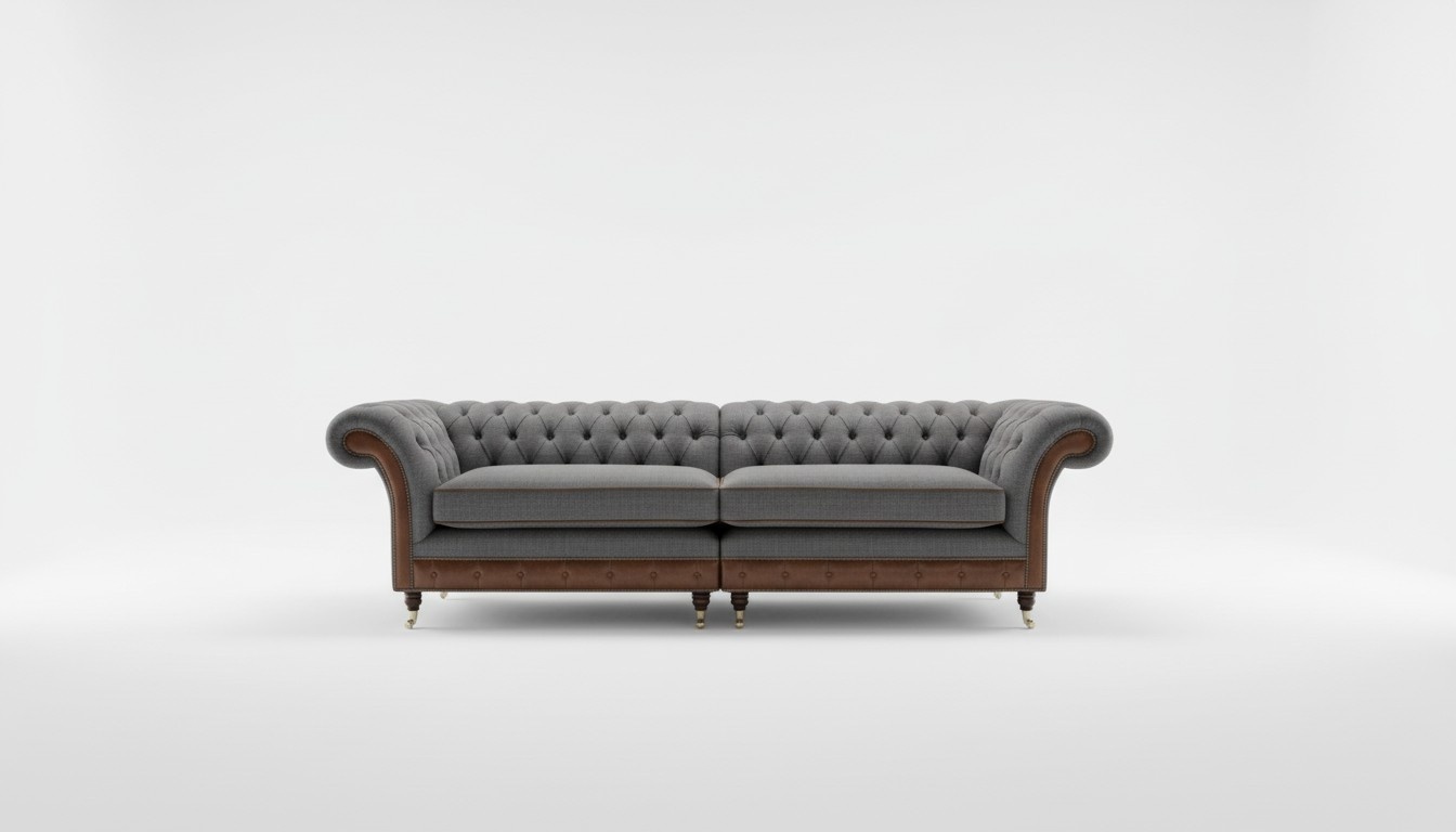 Chesterfield Sofa 4-Seater Grey Textile Upholstered Comfortable Sofa With Cushions Amazing Couch