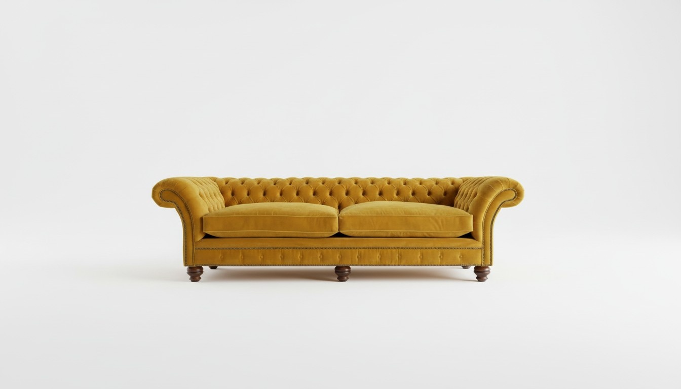 Chesterfield Sofa 4-Seater XXL Textile Yellow Velvet Upholstered Comfortable Couch With Cushions New