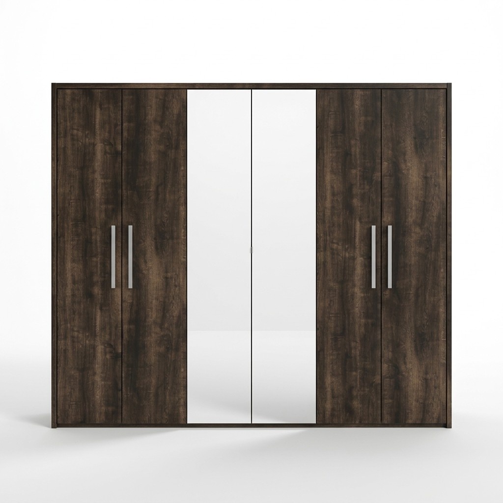 xxl Wardrobe 6 Doors Clothes Closet Designer Furniture Wood Luxury Mirror New
