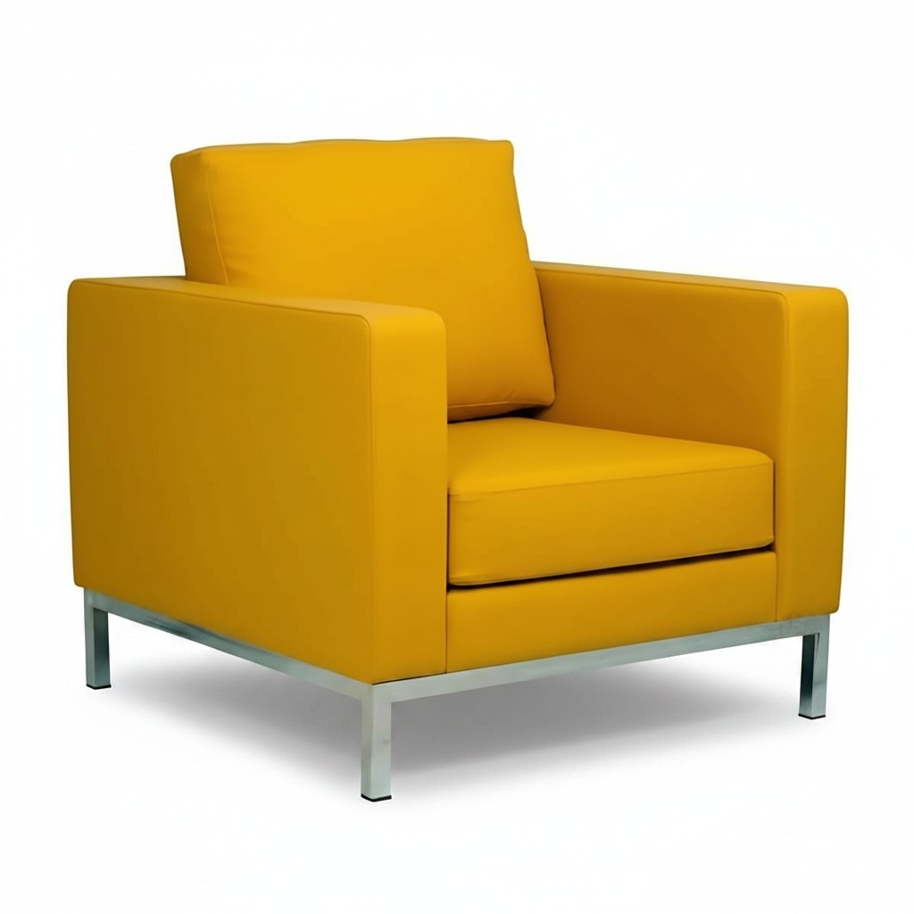 Yellow Armchair Modern Study Relax Chair Faux Leather Single Seater