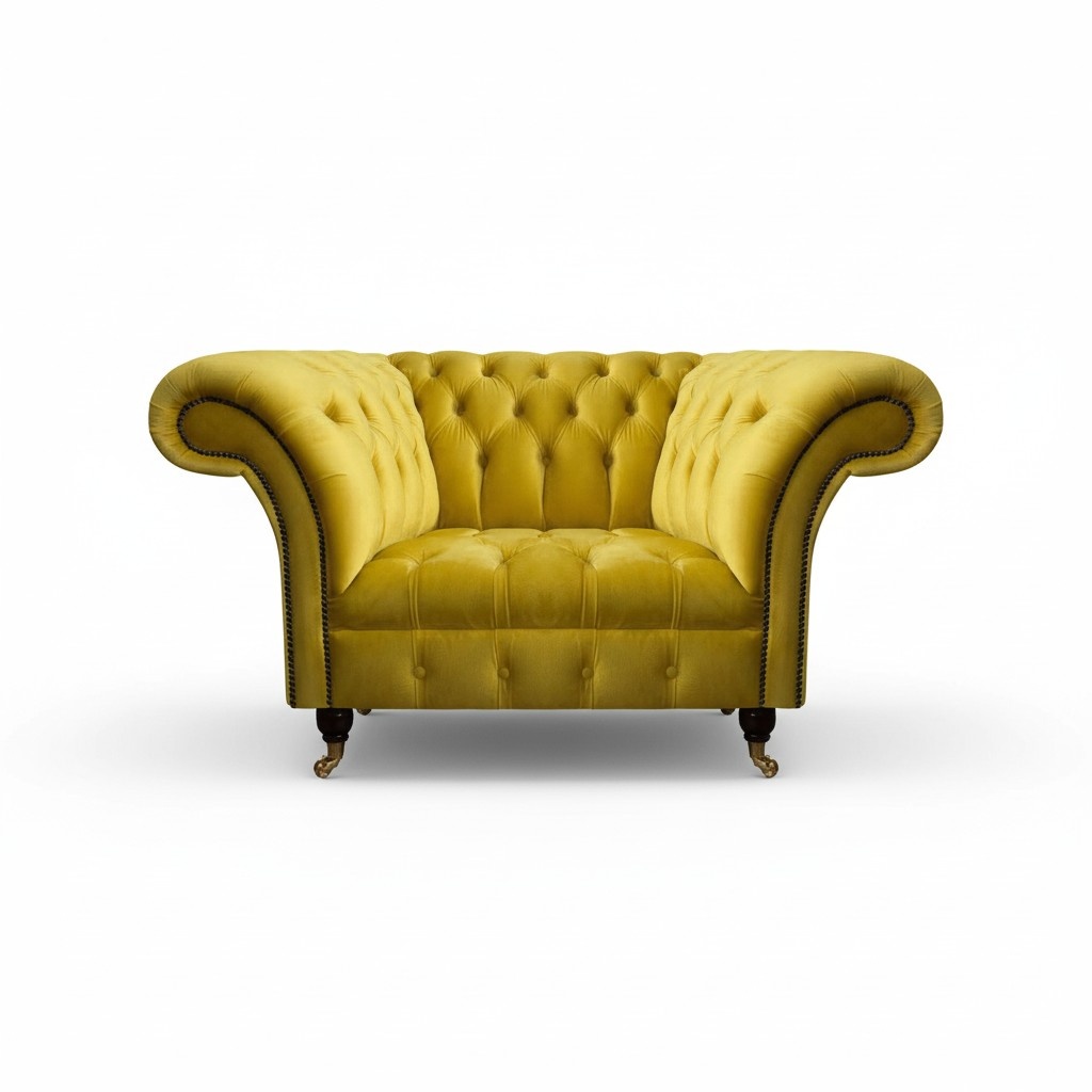 Yellow Chesterfield Armchair Designer Single Seat Luxurious Fabric Armchair