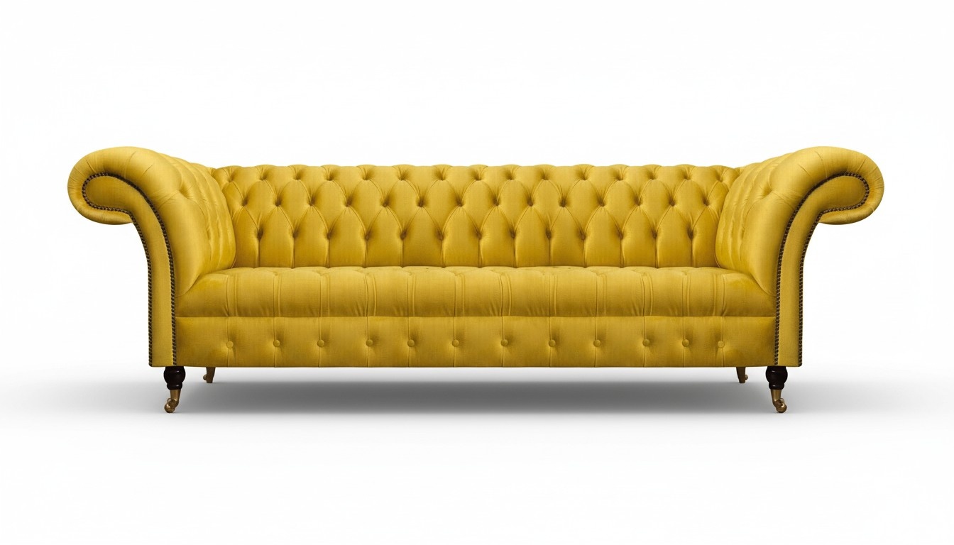 Yellow Chesterfield Couch Modern Four-Seater Living Room Fabric Sofas Furniture