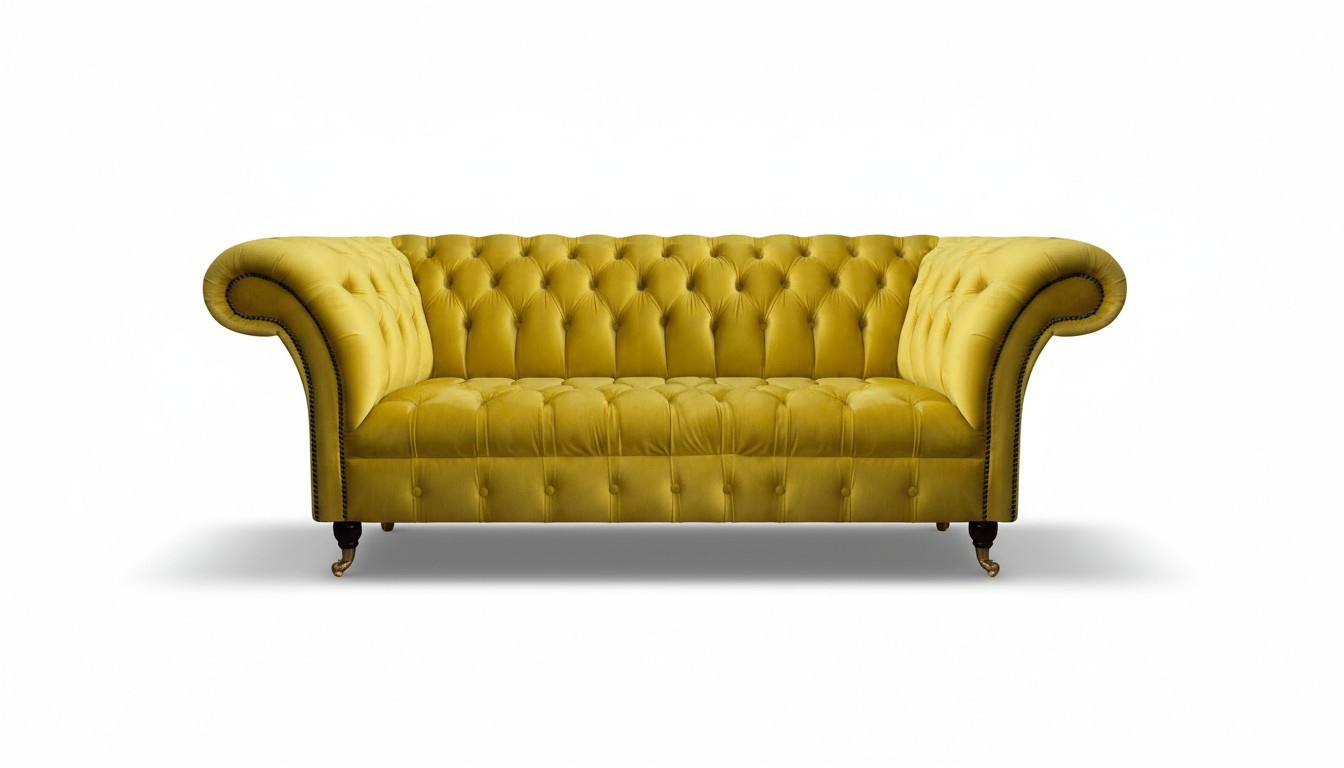 Yellow Chesterfield textile sofa Elegant textile 3-seater living room furniture