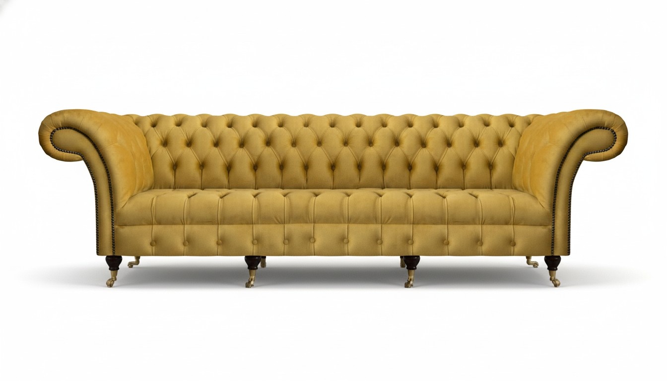 Yellow Chesterfield living room sofa luxurious 4-seater upholstered couch