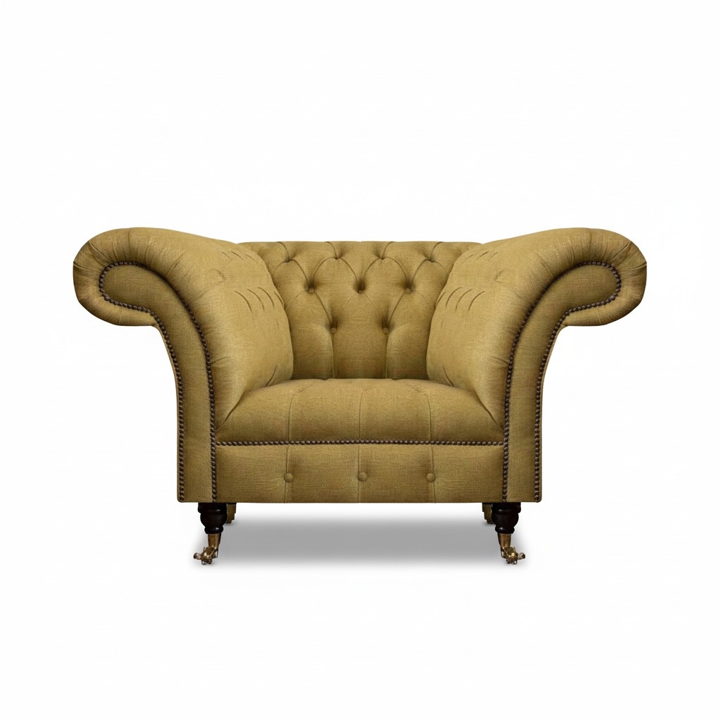 Yellow Chesterfield Armchair Living Room Luxury Upholstered Furniture 1-Seater
