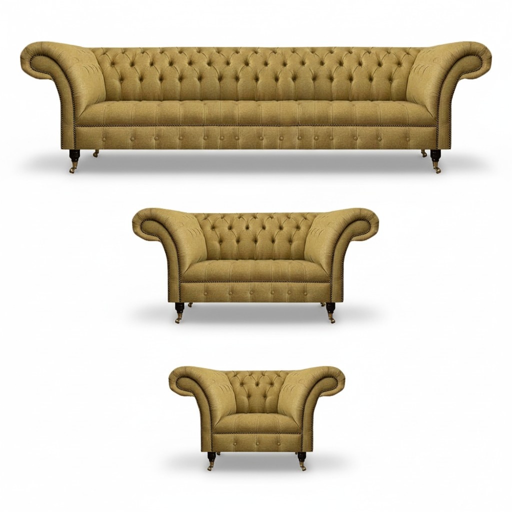 Yellow Chesterfield sofa set living room 4-seater two-seater armchair