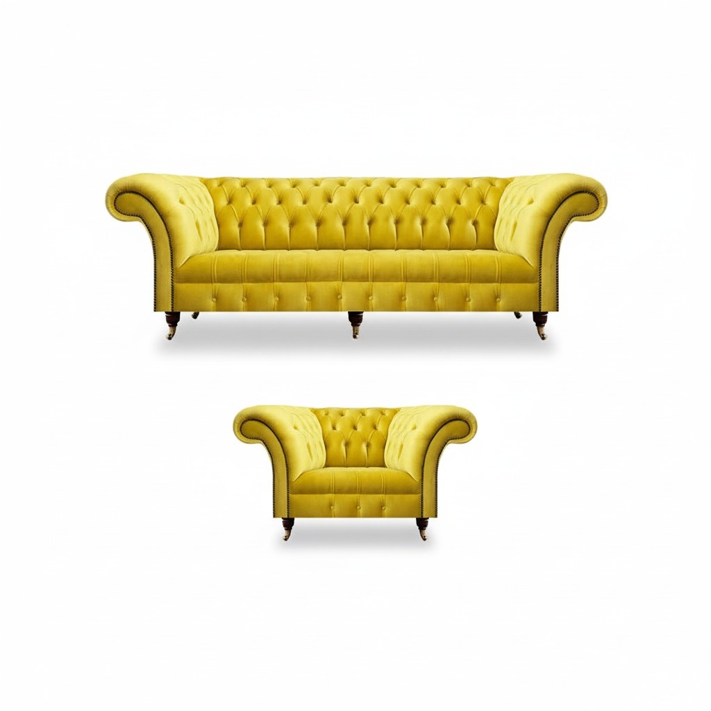 Yellow Chesterfield couches designer living room sofa set armchair 3-seater