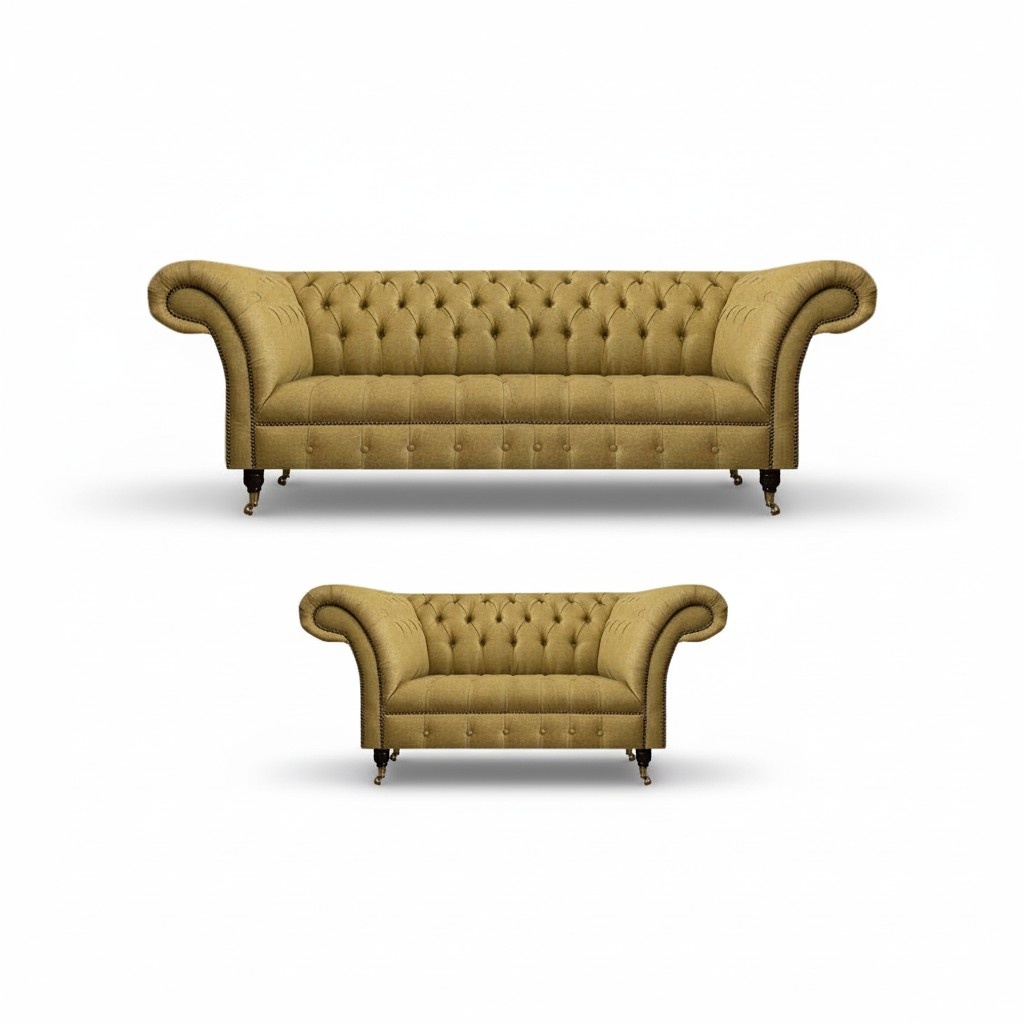 Yellow Chesterfield Upholstery Modern Textile Sofas Designer Couch Set 2-piece
