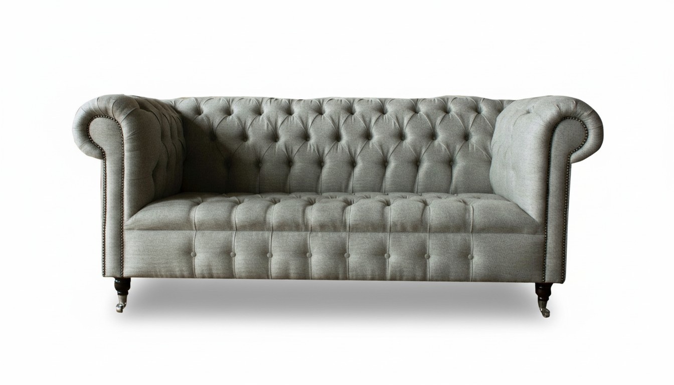 Yellow Chesterfield three-seater sofa couch upholstered living room furniture fabric textile