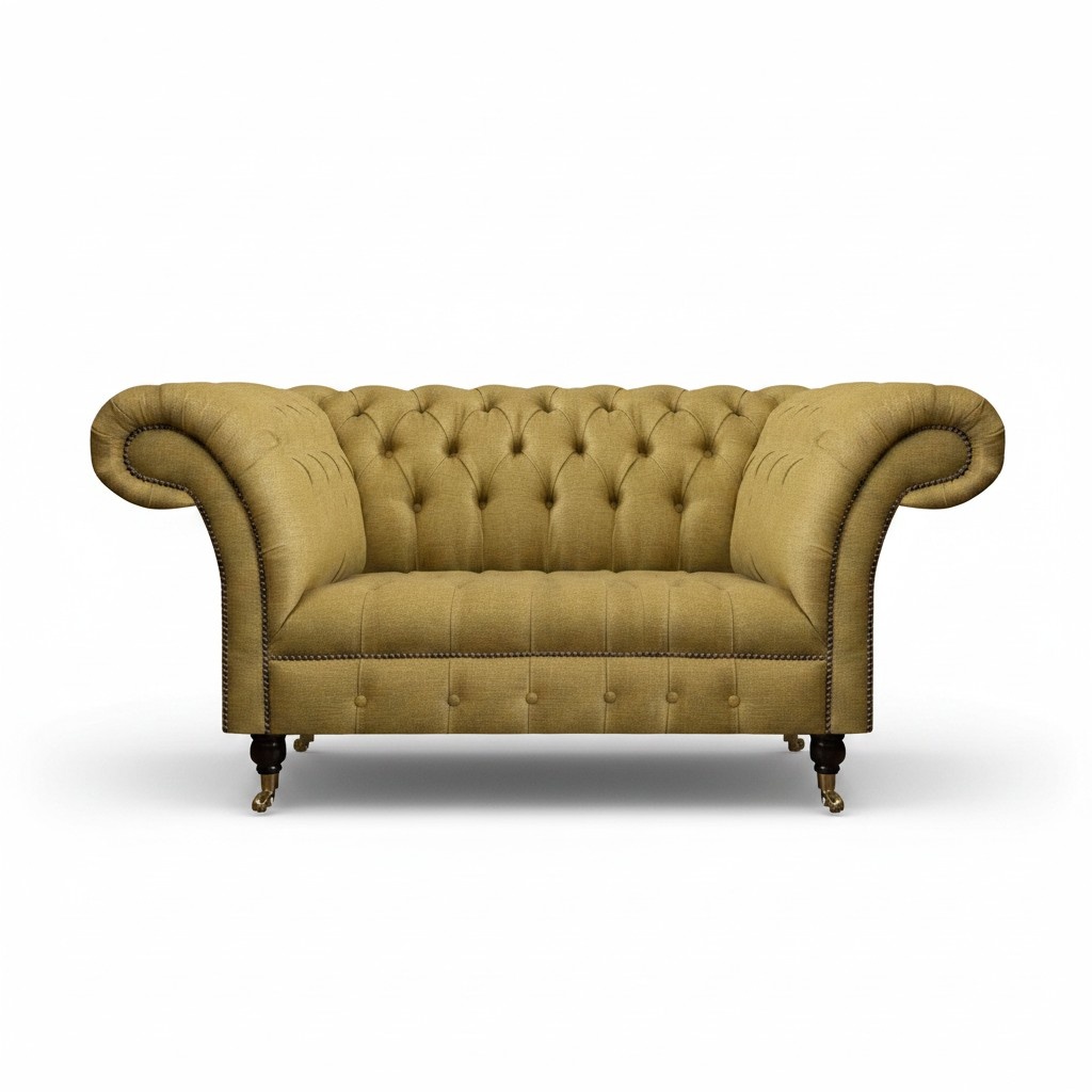 Yellow Chesterfield two seater sofa couch living room furniture luxury upholstery textile