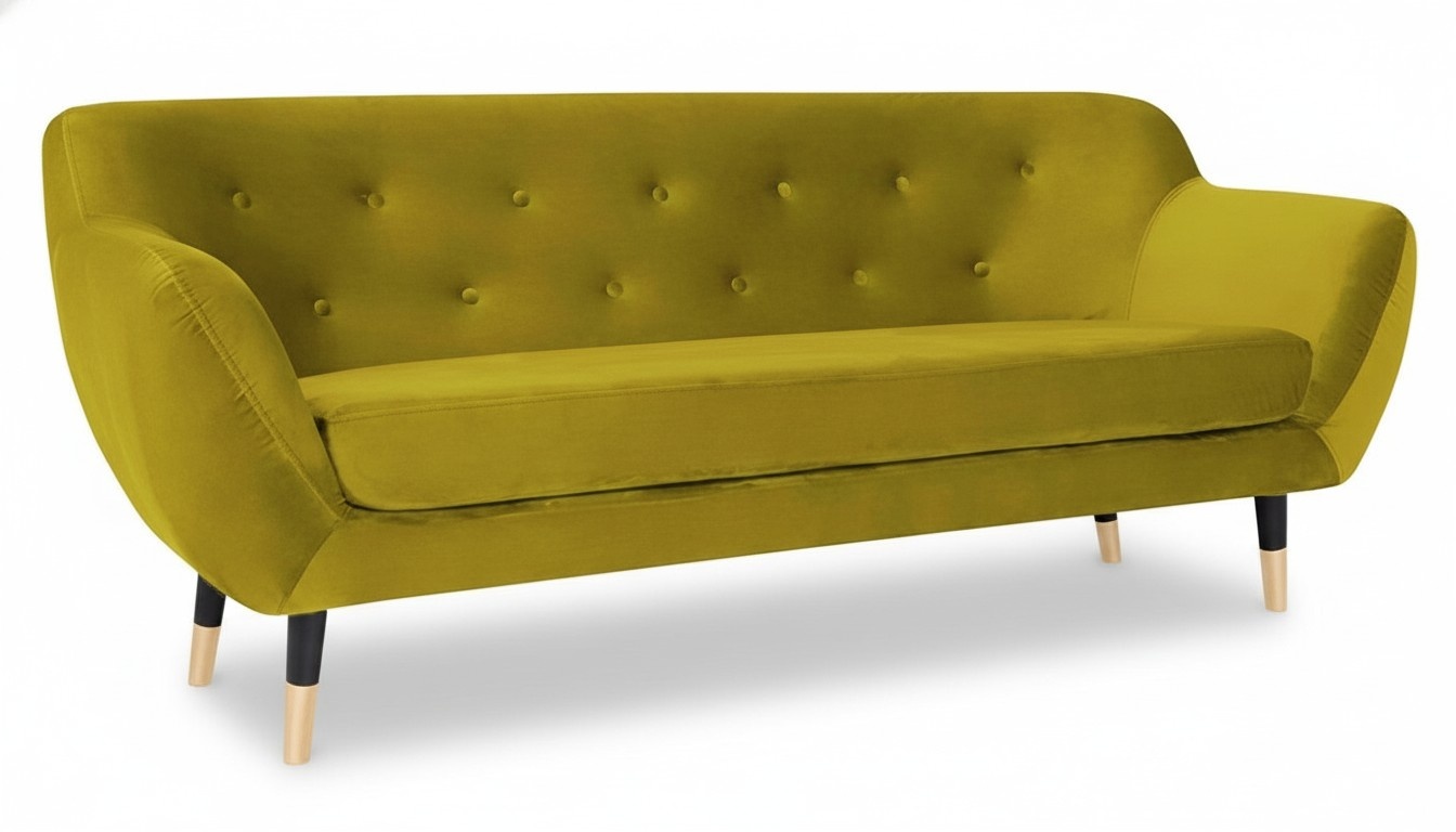 Yellow three-seater sofa fabric living room design couches upholstered sofas Chesterfield
